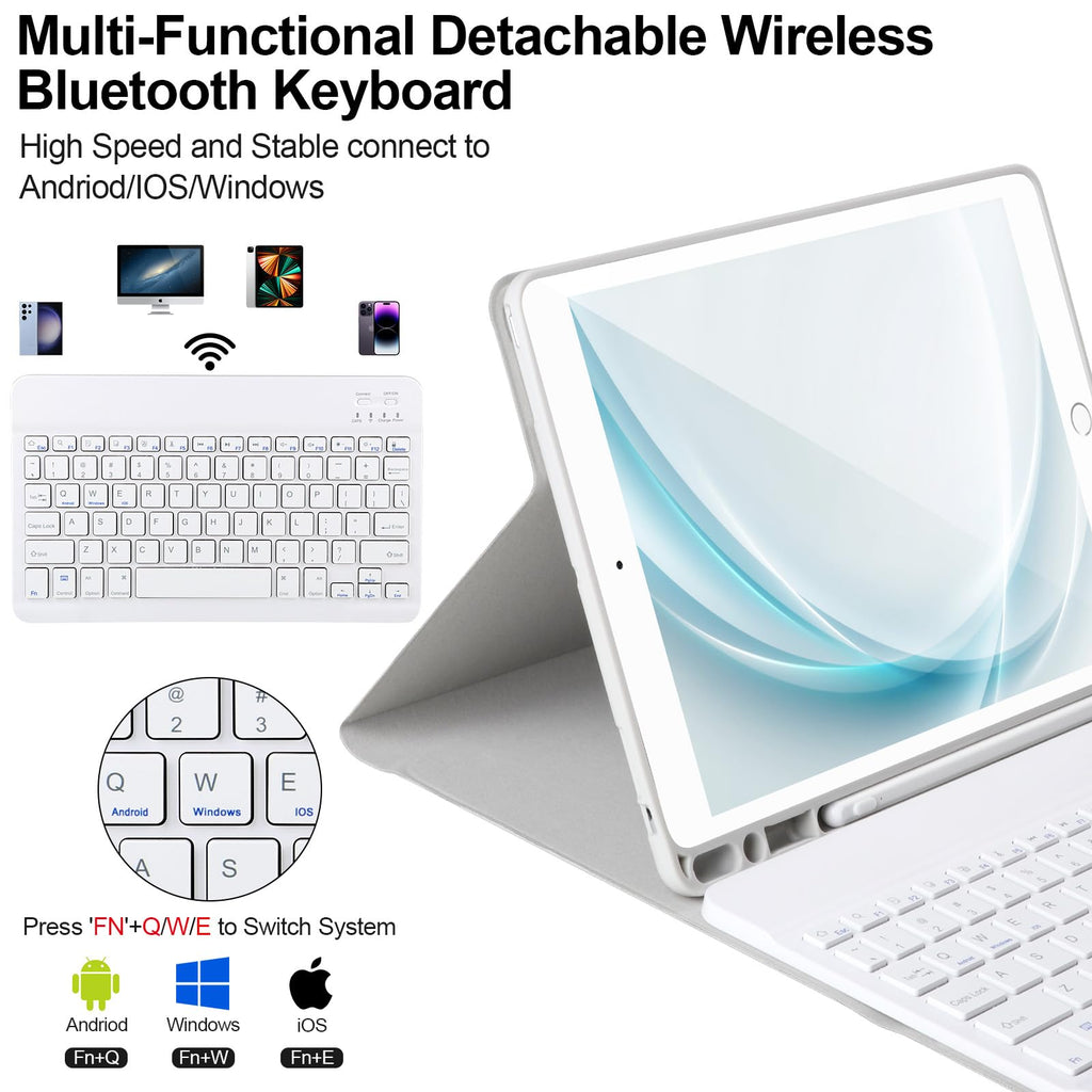 AHYWTAN Keyboard Case for iPad 9/8/7th Gen 10.2, Bluetooth Keyboard with 7 Color Backlit, iPad 10.2 inch Case with Keyboard, Pencil Holder, Black-L