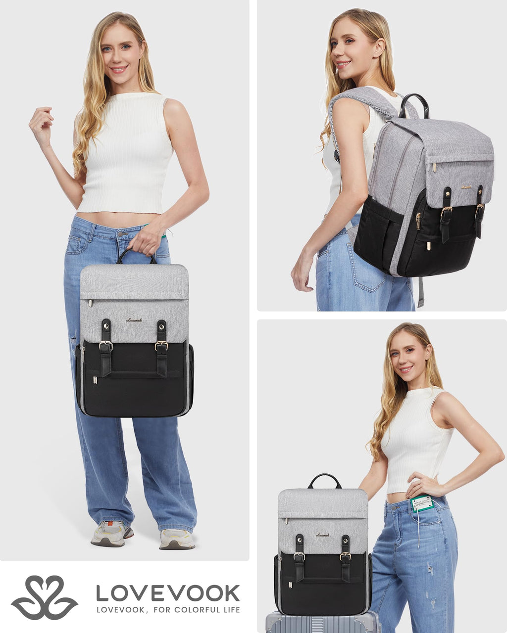 LOVEVOOK Laptop Backpack for Women, 15.6 Inch Vintage Travel Backpack Purse – Airline Approved Large Computer Bag, Lightweight for Nurse Teacher