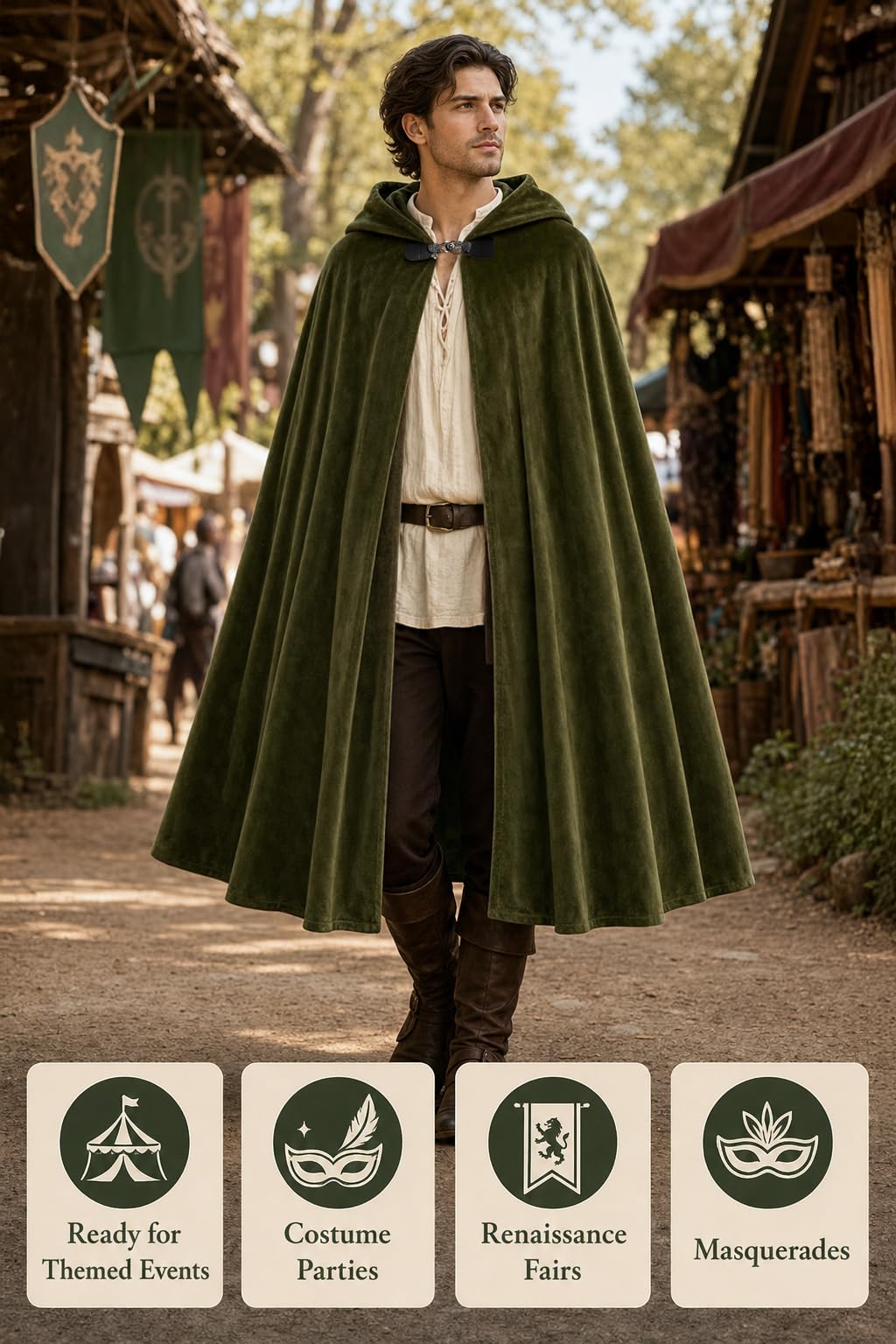 JEGERMIG Medieval Hooded Cloak Halloween Renaissance Costume