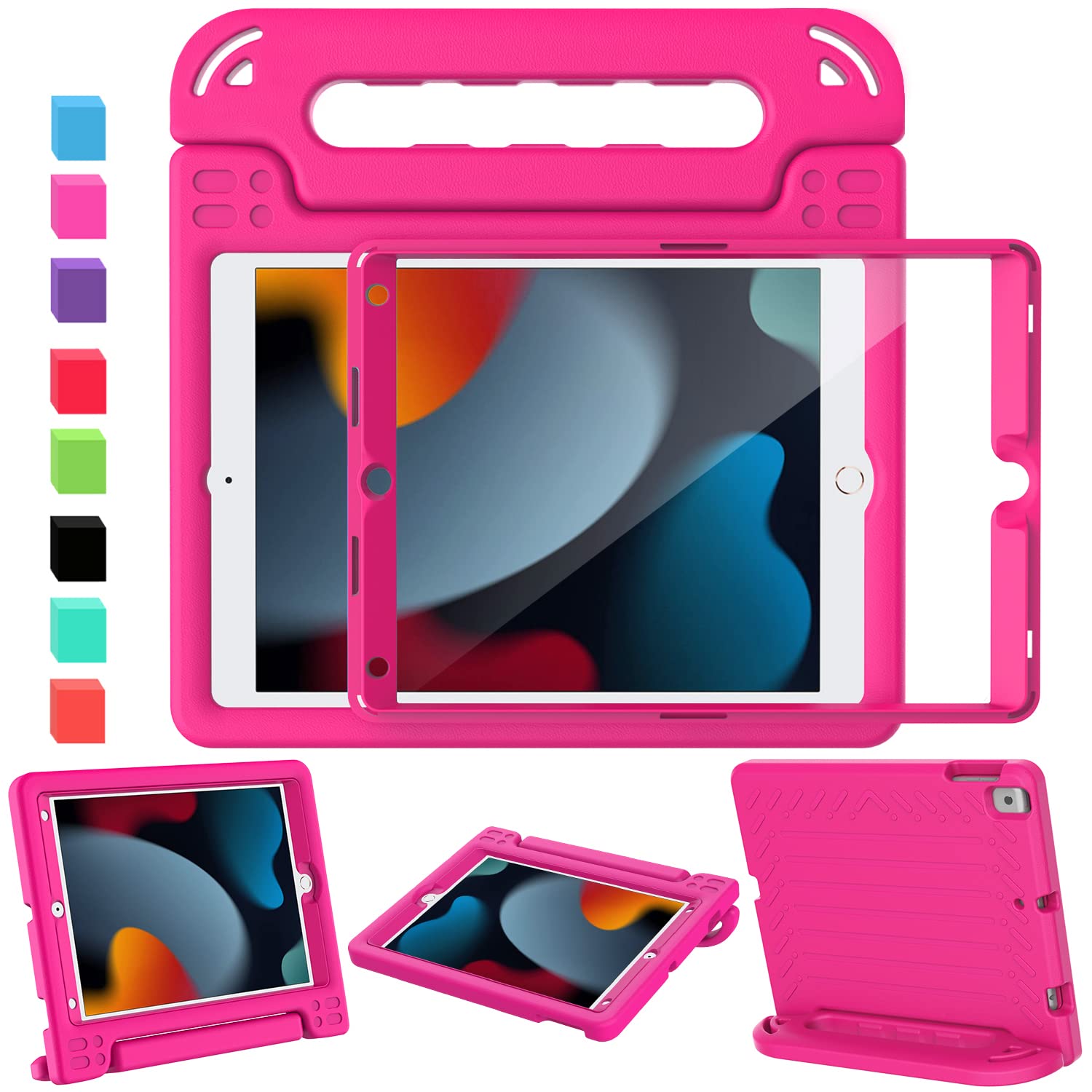 AVAWO Kids Case for iPad 10.2" 9th & 8th & 7th Generation, iPad 10.2 2021/2020/2019 Case with Built-in Screen Protector, Light Weight Shock Proof Handle Stand Friendly Cover for iPad 10.2" - Black