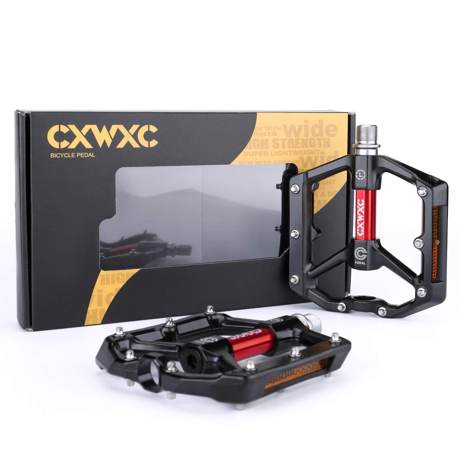 CXWXC Road/MTB Bike Pedals - Aluminum Alloy Bicycle Pedals - Mountain Bike Pedal with Removable Anti-Skid Nails