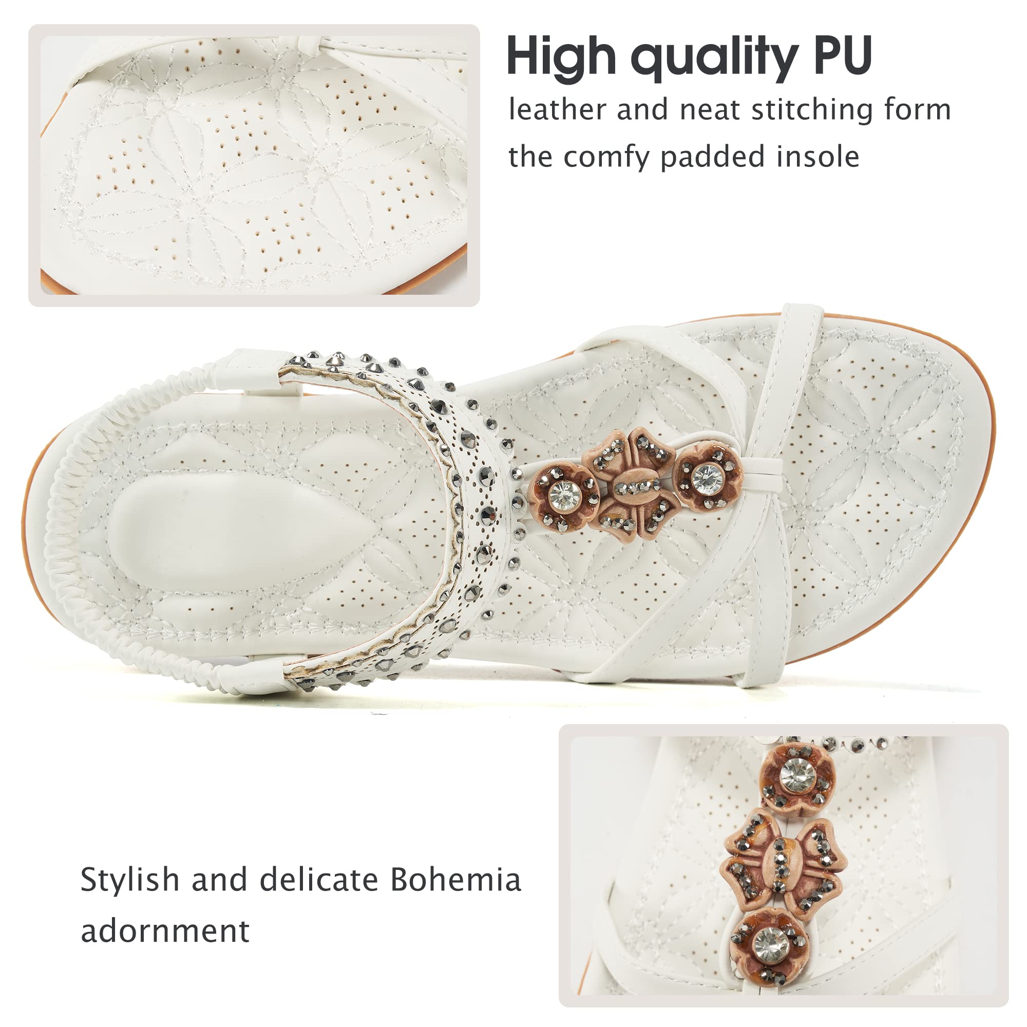 Alicegana Womens Sandals Shoes Comfort Walking with Non Slip on Casual Summer 2026 Shoes Dress Ankle Elastic Jeweled Bohemian Flats Vacation Wedding