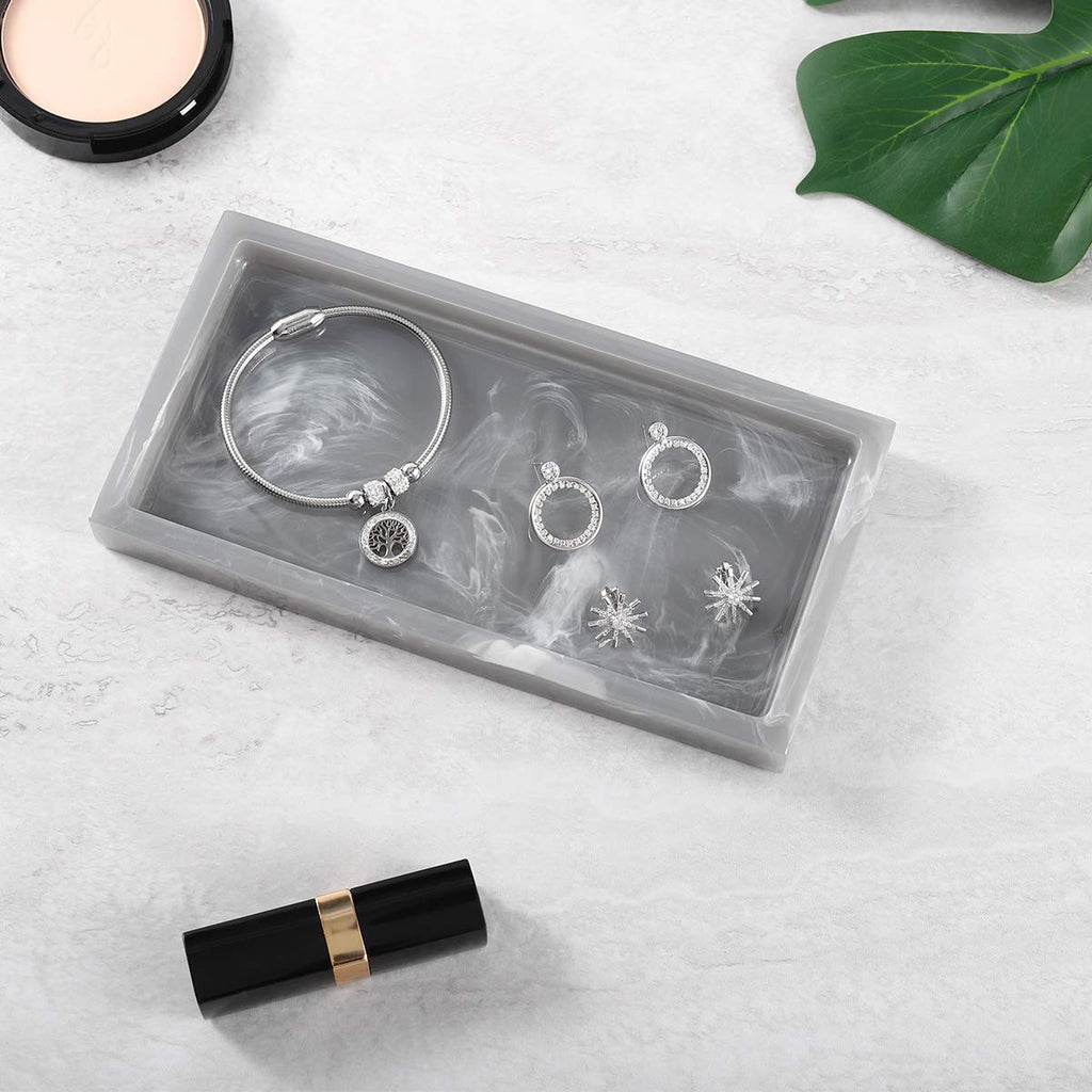 Luxspire Bathroom Vanity Tray, Resin Dresser Jewelry Ring Dish Tank Storage Kitchen Sink Countertop Organizer Plate Holder for Perfume Candles Soap Towel Plant Bathroom Accessories, M, Matte Black