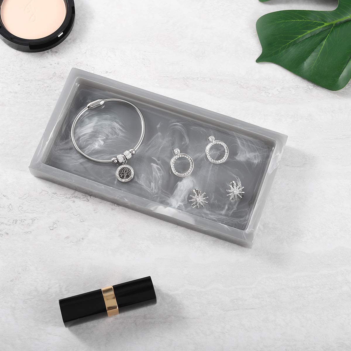 Luxspire Bathroom Vanity Tray, Resin Dresser Jewelry Ring Dish Tank Storage Kitchen Sink Countertop Organizer Plate Holder for Perfume Candles Soap Towel Plant Bathroom Accessories, M, Matte Black