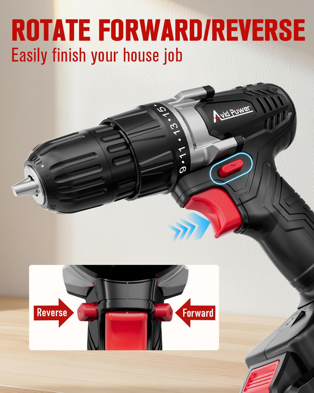 AVID POWER 20V MAX Power Drill Kit, Cordless Drill Set with Battery and Charger, 2 Variable Speed, 3/8-Inch Keyless Chuck, 19 Position and 22pcs Bits
