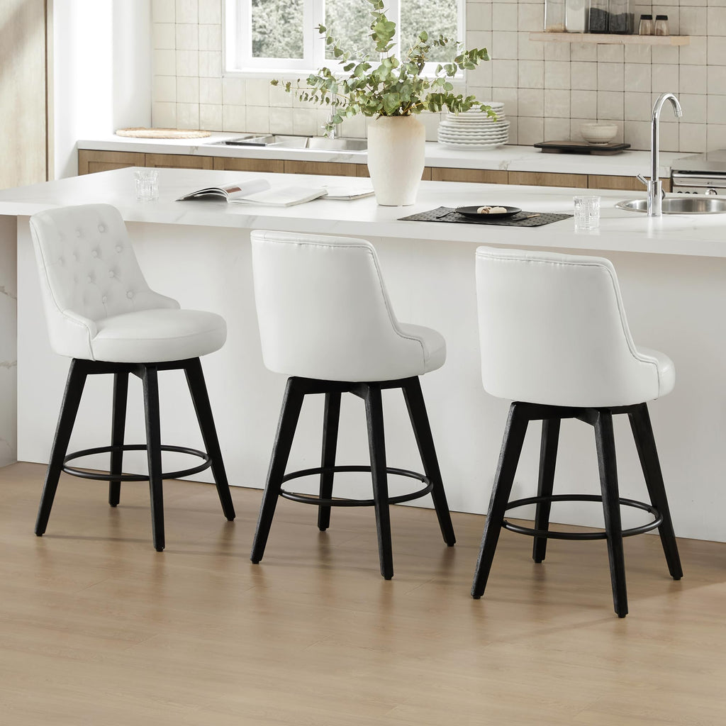 Watson & Whitely Counter Height Bar Stools, Performance Fabric Upholstered Modern Swivel Barstool with Back, Solid Wood Legs, 26" H Seat, Flint Grey