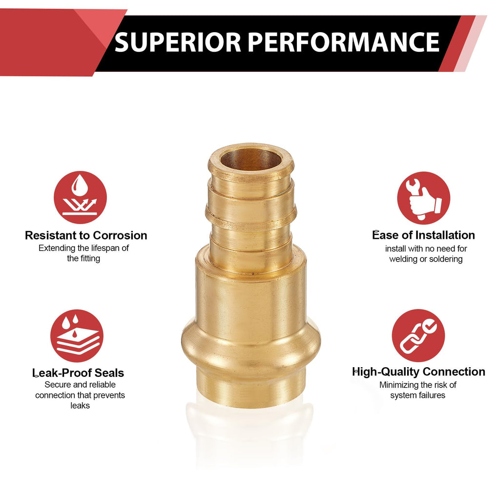 (Pack of 2) EFIELD 1" Copper Press X 1" PEX Crimp Coupling Brass Adapters For Copper and Pex Pipe Connection,(PEX1807388-2PCS)