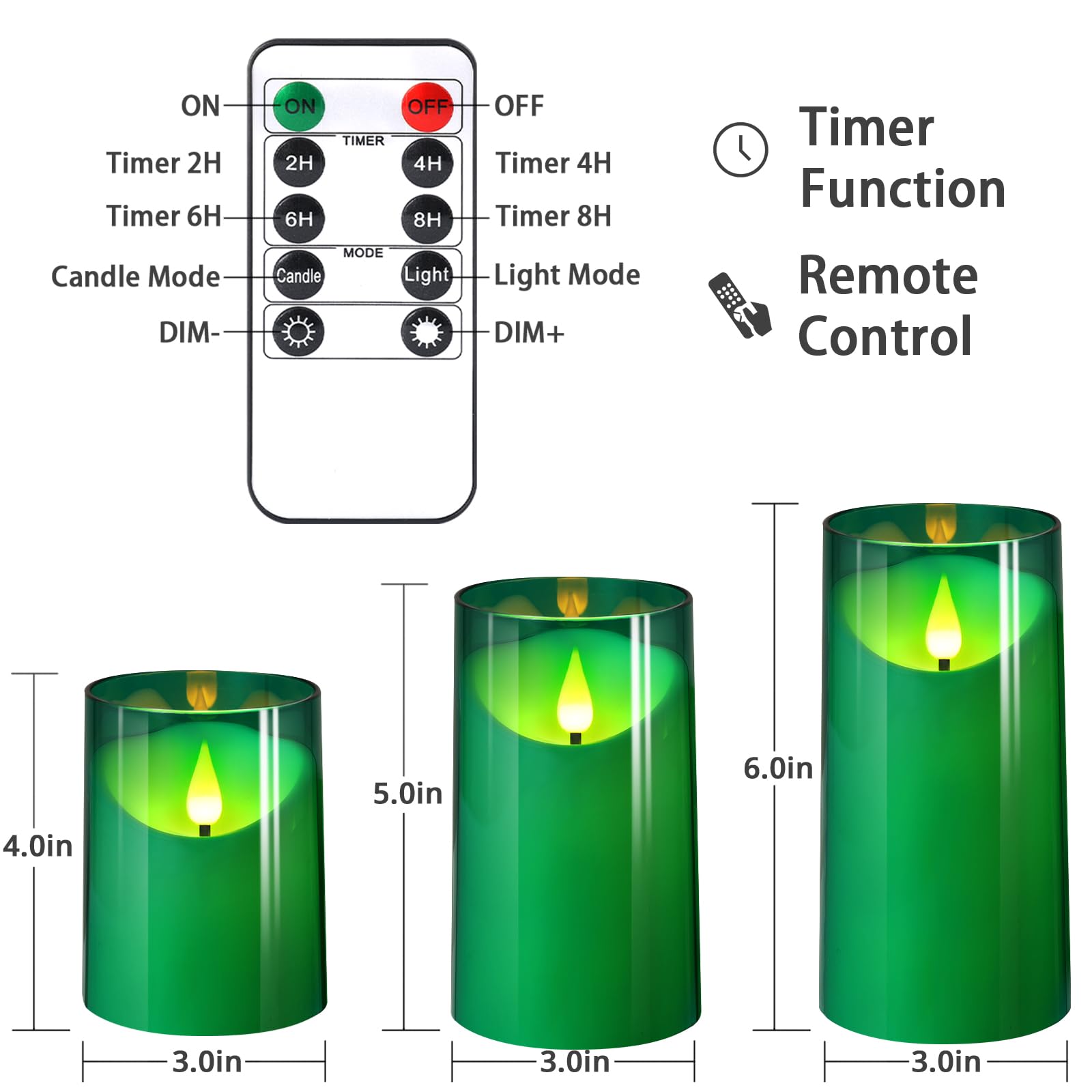 NURADA Flameless Candles with Remote Timer: 3D Wick Battery Operated Led Pillar Acrylic Fake Candle Set for Home Decoration Romantic Ambiance - Gold 2 Pack
