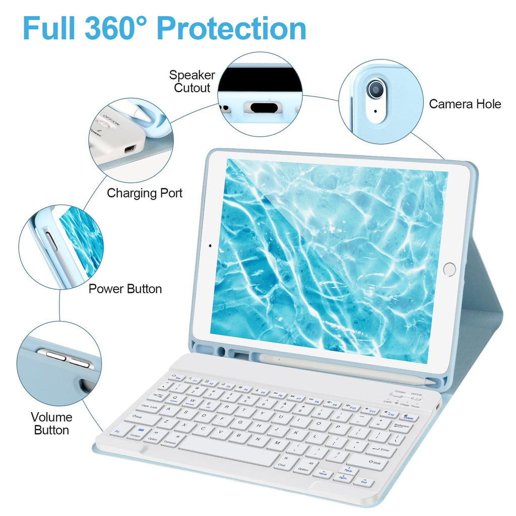 AHYWTAN Keyboard Case for iPad 9/8/7th Gen 10.2, Bluetooth Keyboard with 7 Color Backlit, iPad 10.2 inch Case with Keyboard, Pencil Holder, Black-L