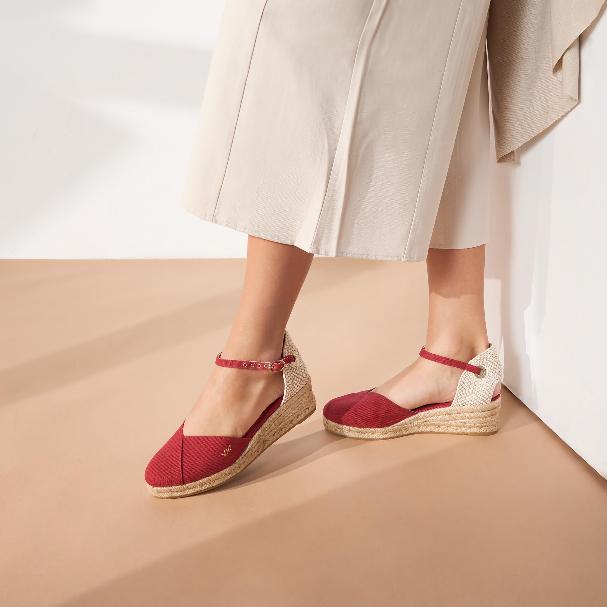 Viscata Pubol Espadrille Canvas Low Wedges with Ankle Strap Spain Handmade 2” Heel Women's Sandals with Breathable Organic Cotton Canvas and 100% Natural Jute for all Occasions: Casual, Work, Party