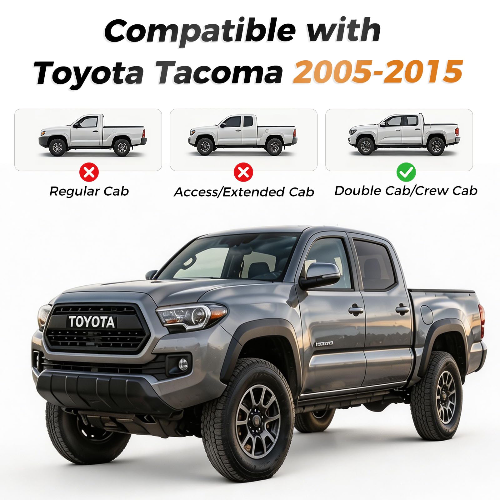 Coverado Tacoma Seat Covers, Car Seat Covers Front Seats, Leather Seat Covers for Cars Car Seat Protector Cushion Tacoma Accessories Custom Fit 2005-2023 Toyota Tacoma Double/Crew Cab(Black)