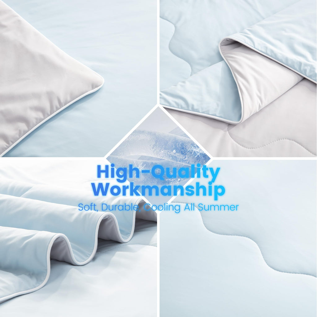 SNOWMAN Cooling Comforter Twin XL Size Double-Sided, Soft Cooling Blanket for Hot Sleepers, Cold Touch Fabric Summer Quilt, Lightweight Q-Max>0.4 Silk Smooth (Blue/Grey, 60"x90")