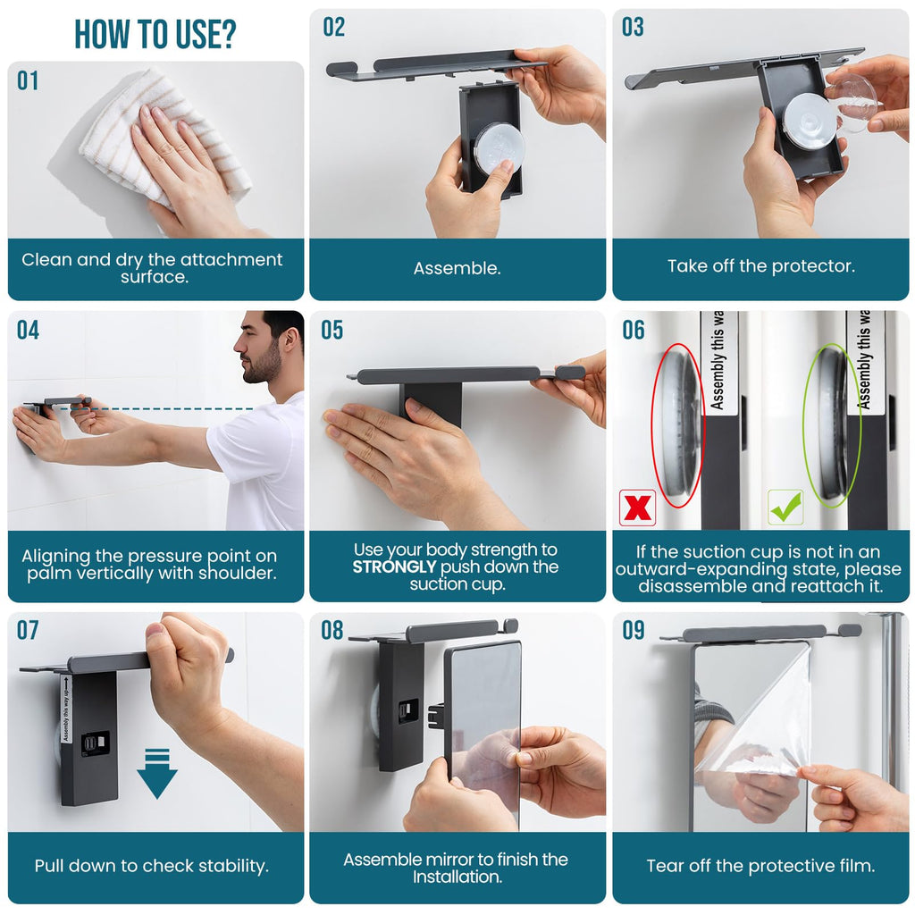 TAILI Shower Mirror Fogless for Shaving | Shower Mirror Fogless, Shaving Mirrors, Suction Cup, Removable & Reusable, Razor Holder Storage, Bathroom Accessories K9