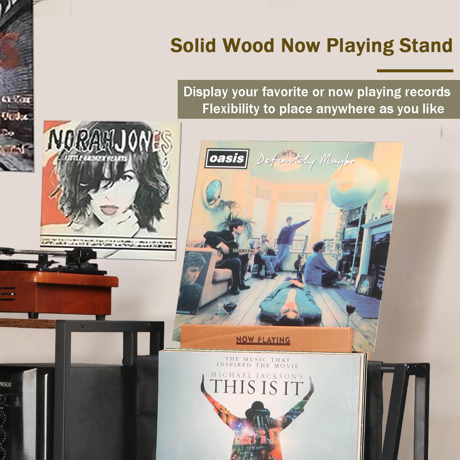 HYCFYJR Record Player Stand, 3-Tier Vinyl Record Storage, Turntable Stand with Now Playing Holder, Vinyl Display for Living Room, Grey & White