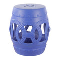 JONATHAN Y Lucky Coins 16" Ceramic Garden Stool, Contemporary Blue/White Cutout Interlocking Rings Drum Indoor/Outdoor Side Table and Plant Stand for Patio, Garden, Living Room TBL1027A