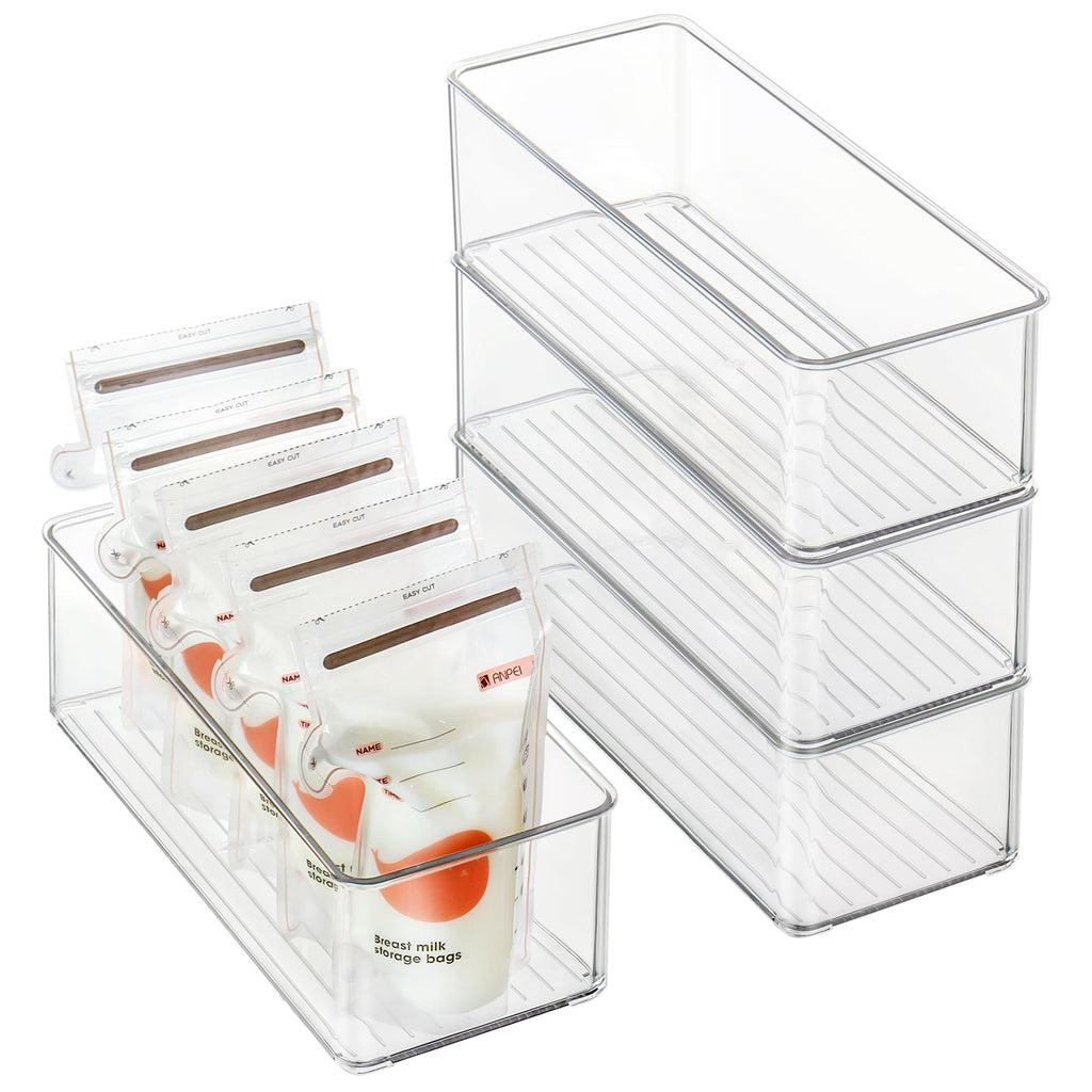 Heyuzb 2 Pack Clear Freezer Organizer Bins Stackable Storage Bins with Side Handles for Kitchen Pantry Cabinet Organzation and Storage