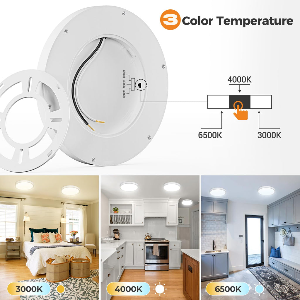 1PACK LED Flush Mount Ceiling Light Fixture, 3000K-4000K-6500K & 100W Equivalent Modern Kitchen Ceiling Lamp 15W 1500Lm 7.5 Inch Closet Round Surface for Bathroom Laundry Bedroom Hallway, Black
