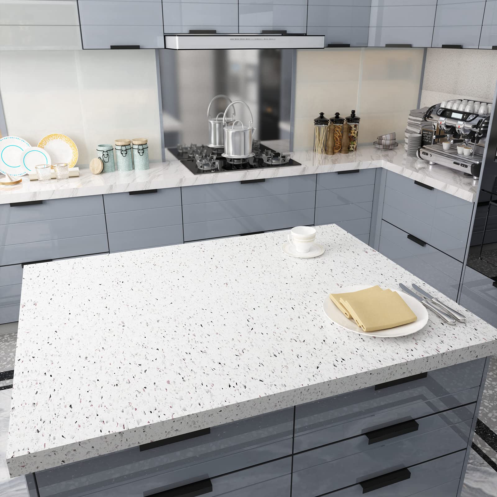 VEELIKE 15.7''x118'' Granite Contact Paper for Countertops Waterproof Self Adhesive Granite Wallpaper Peel and Stick Countertops for Kitchen Bathroom Counter Top Removable Decorative Vinyl Film