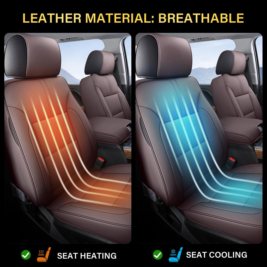 Coverado Chevy Silverado Seat Covers, Faux Leather Seat Covers Fit for Chevy Silverado GMC Sierra 2007-2025 1500, 2015-2025 2500HD 3500HD Crew Double Extended Cab (Front, Black)