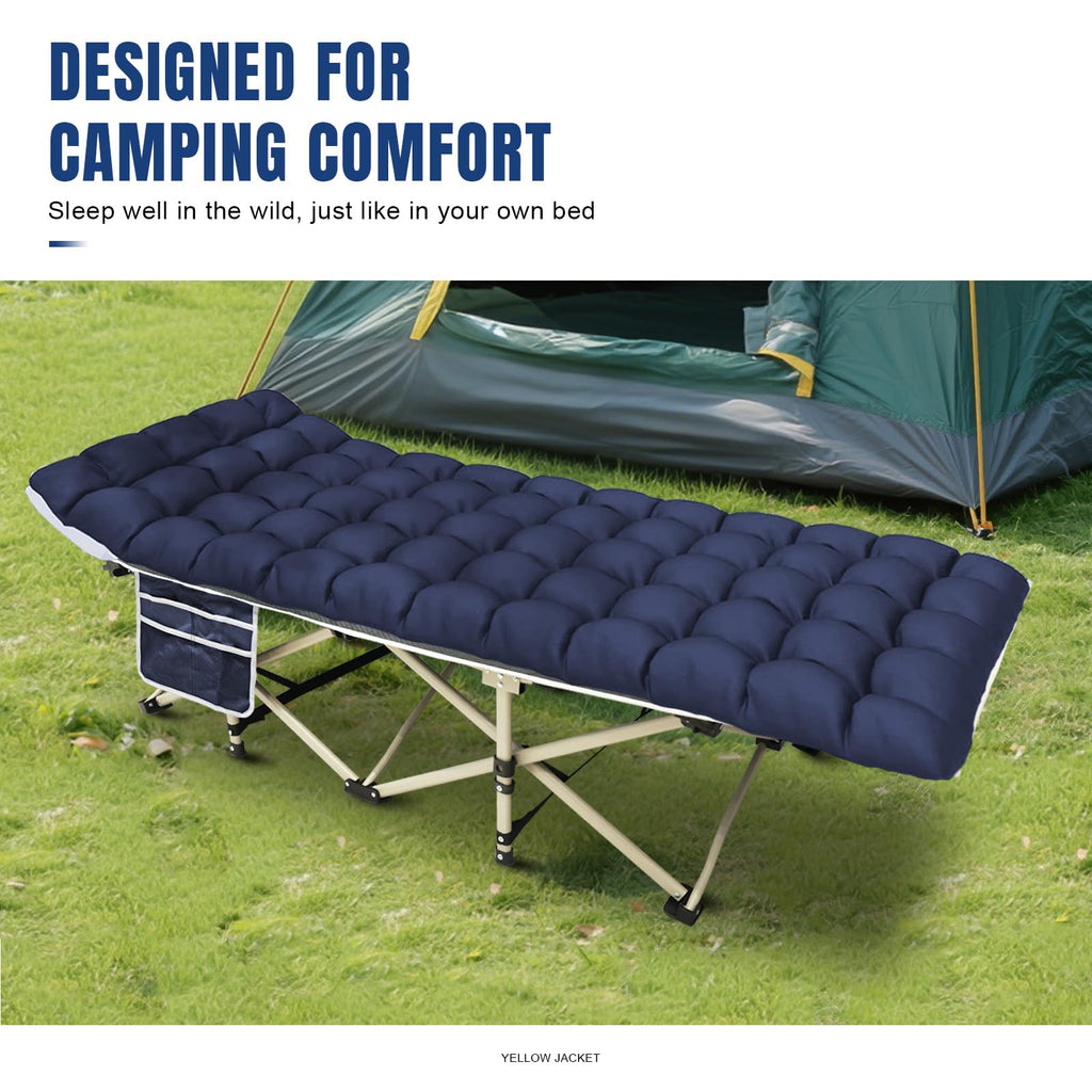 YELLOW JACKET Camping Cot with Mattress for Adults, Folding Sleeping Cot 600lbs Max Load, Portable Camping Cot with Carry Bag, 28" Wide Cot for Camping, Home,Office,Travel (Black)