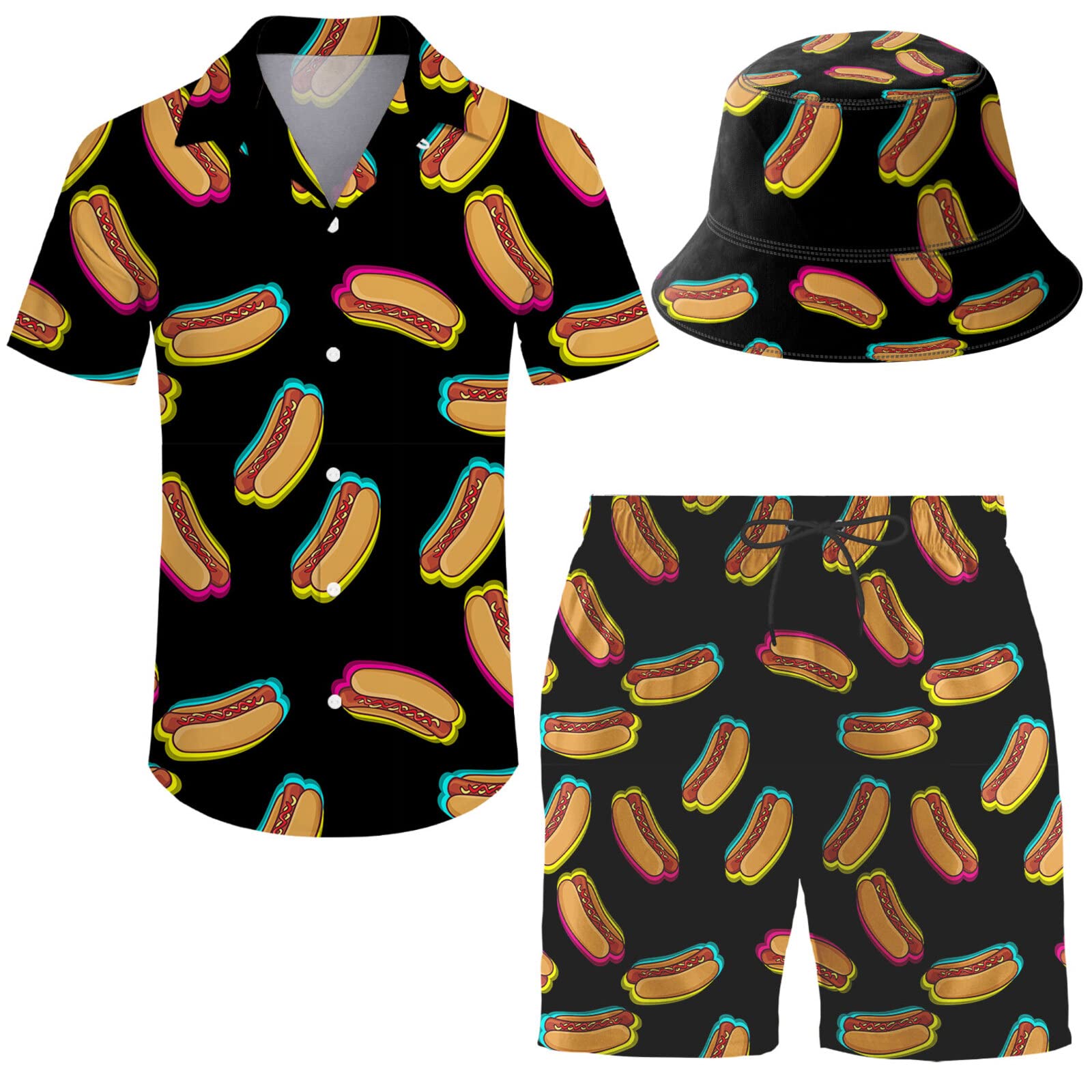 Men's 2 Piece Tracksuit Hawaiian Shirt Shorts Button Down Shirt and Shorts Sets with Bucket Hats
