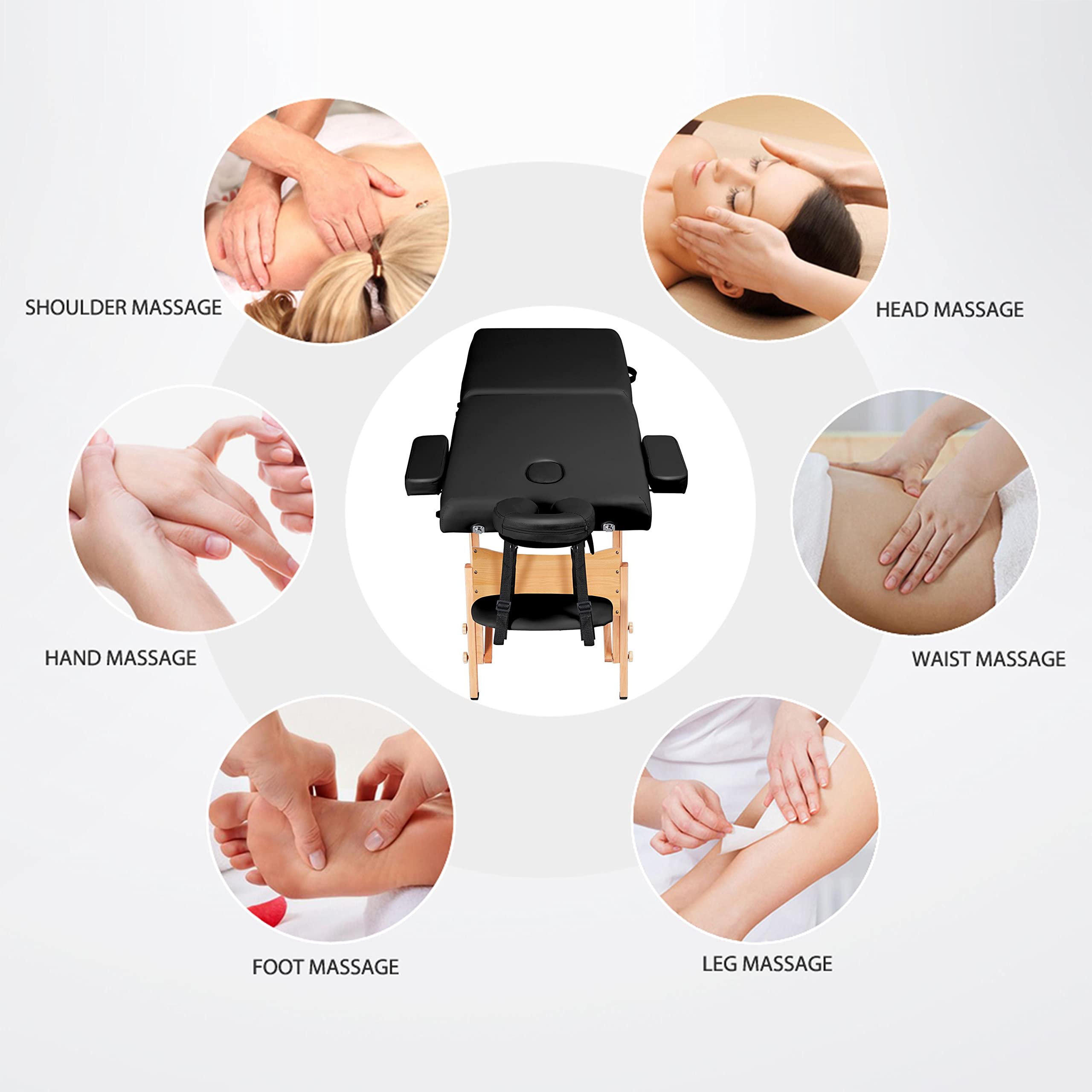 Yaheetech Massage Table Portable Lash Beds Spa Bed Massage Couch Foldable Spa Tables Adjustable 2 Fold with Non-Woven Bag 24 inch, Black