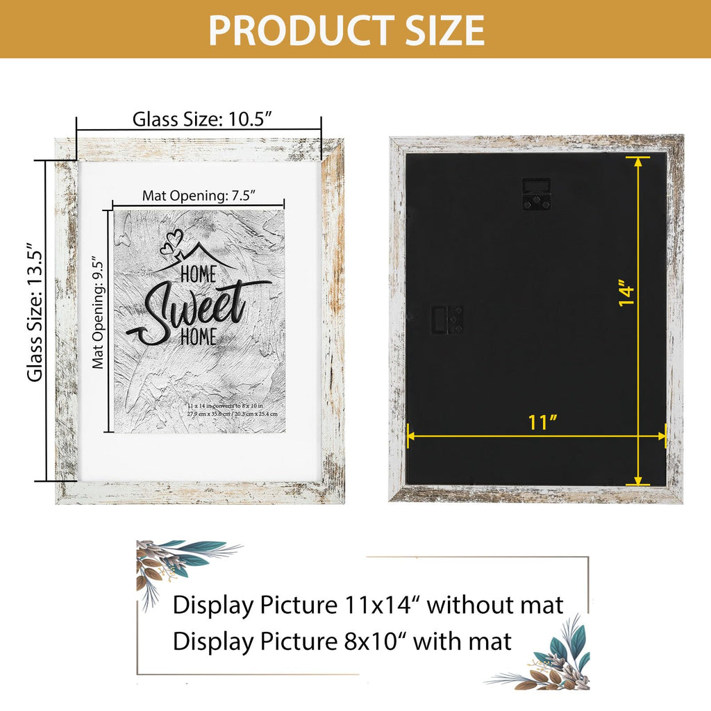 Califortree Black 11x14 Picture Frame - Display Photos 8x10 with Mat or 11x14 Without Mat - HD Glass Inside, Set of 2