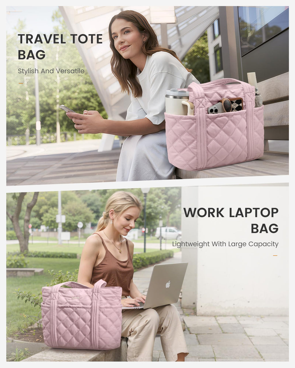 LOVEVOOK Puffer Tote Bag for Women, Puffy Work Handbag with Cup Holder, Travel Carry On Bag with Zipper for Teacher Nurse Gym