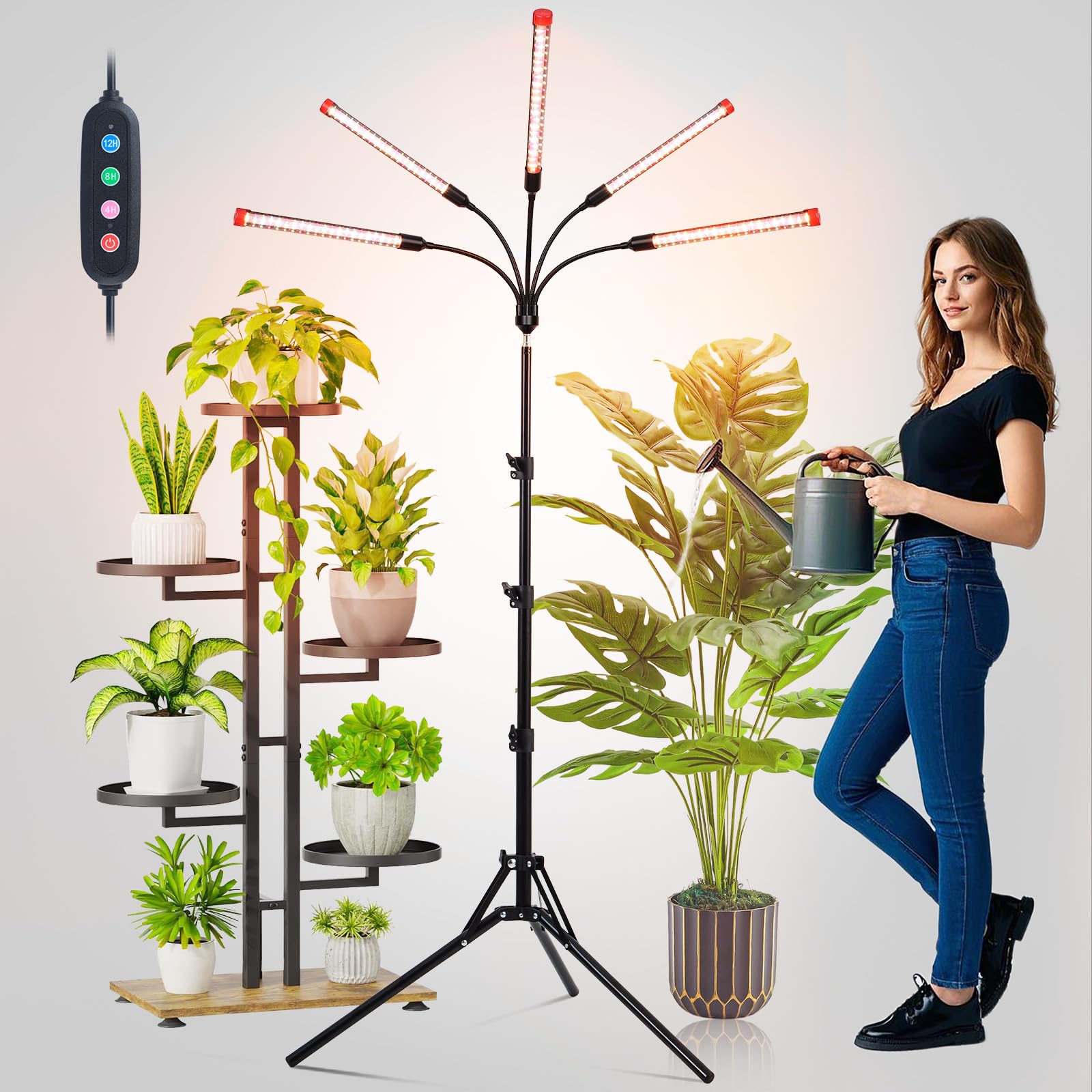 FECiDA Gamechanger 2026 36 Watt Power Draw, NO Need Adapter, 4Head Strong Clip Grow Lights for Indoor Plants with 4/8/12/16/20H Timer, LED Plant Growing Lamps for Houseplants, Bonsai, Seed Starting