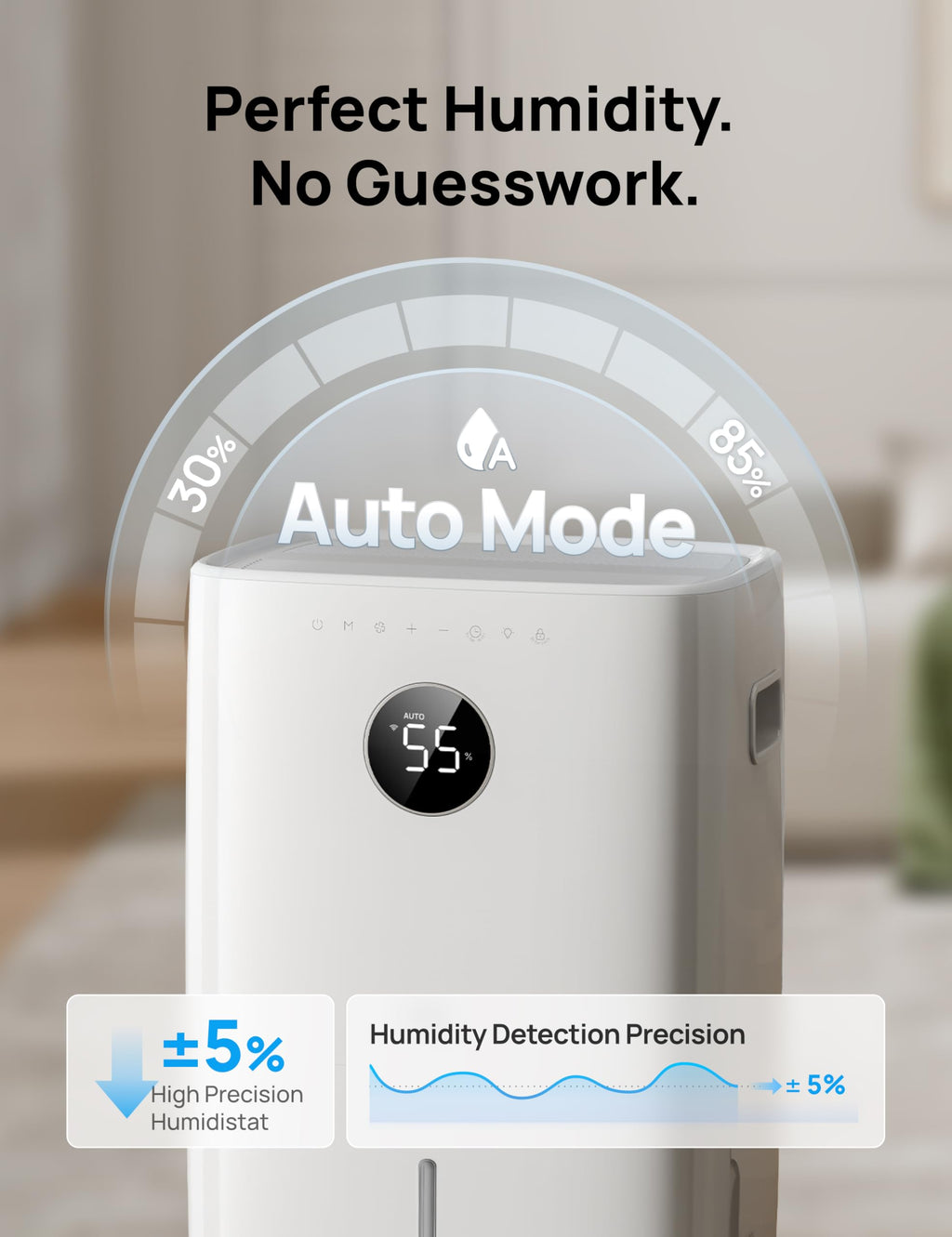 DREO 110-Pint Smart Dehumidifier for Basement, 4500 Ft² for Large Room, 2 Gallon Water Tank, Auto/Comfort/Constant Mode Dehumidifiers for Home, Bedroom, Bathroom, with Drain Hose, Black, 711S