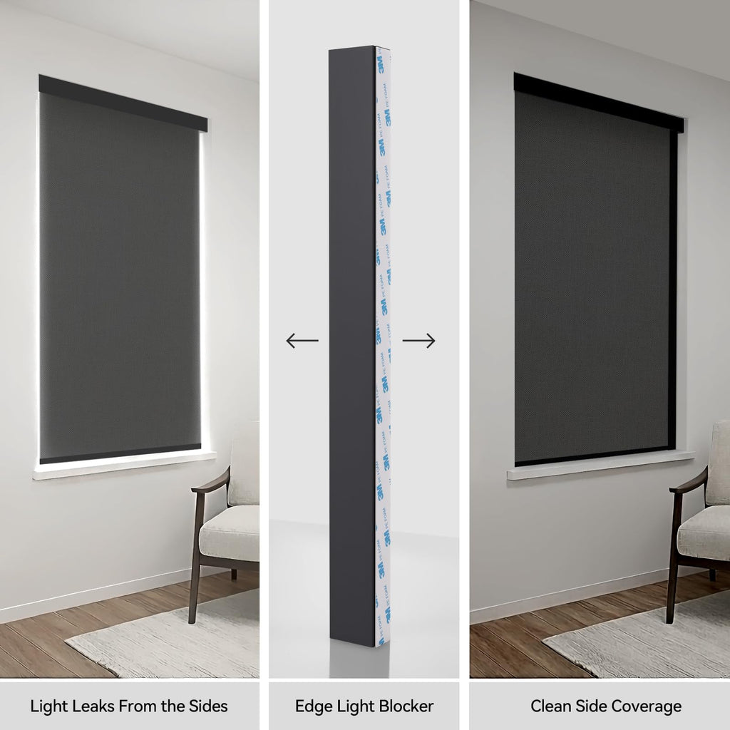 ZSTARR PVC Light Blockers Blackout Light Blockers Side Tracks for Window Shades Blinds Side Tracks for Blackout Shades Easy to Install Light Blocking Strips for Bedroom (Black, 58",2Pcs)