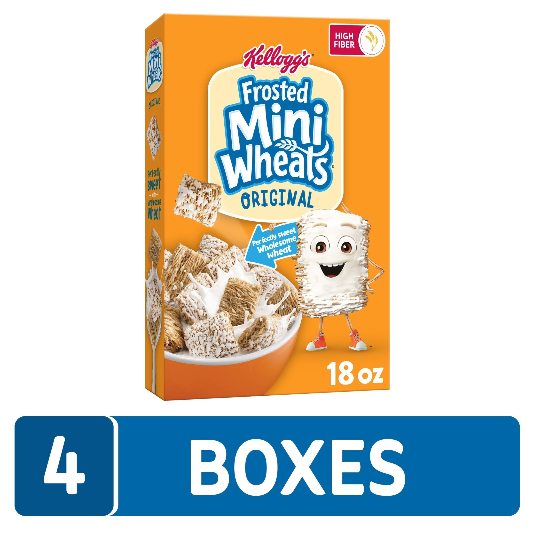 Kellogg's Frosted Mini-Wheats Cold Breakfast Cereal, High-Fiber, Whole Grain, Family Size, Original, 24oz Box (1 Box)