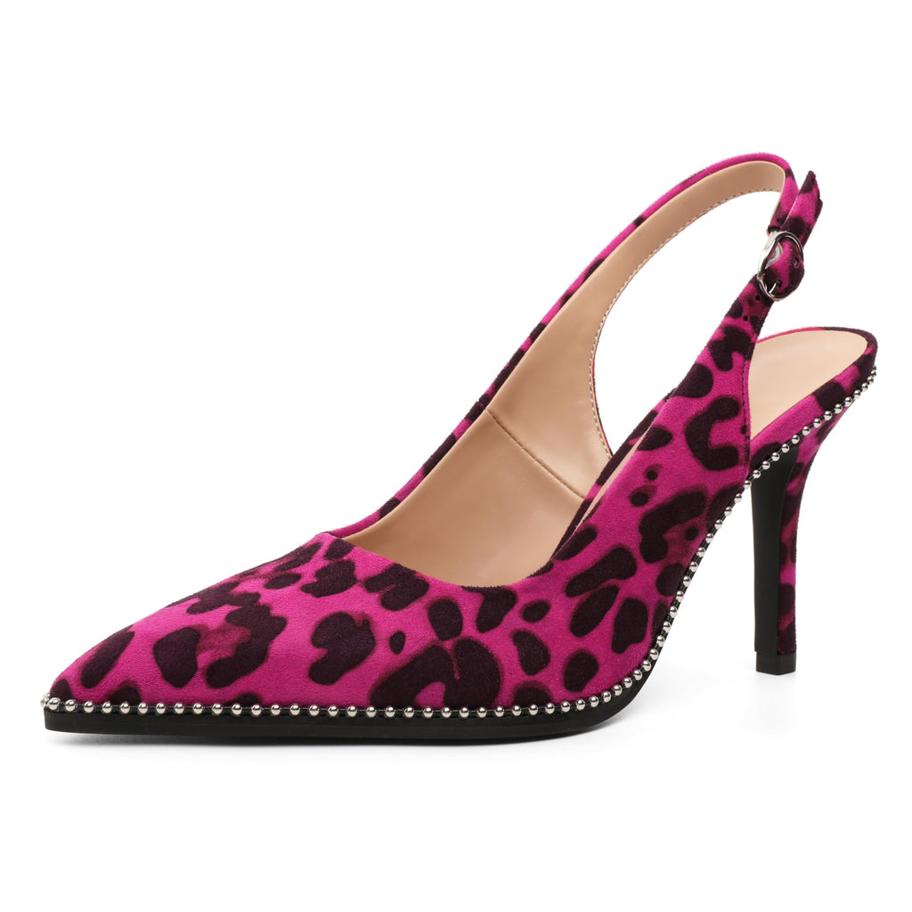 Zamikoo Women Beaded Pumps High Heel Slingback Pointed Toe Slip On 3.5 Inch Stilettos Ankle Strap Adjustable Buckle Patent Leather US Size 5 -Size 13