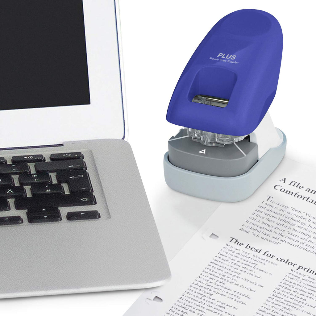 Plus Paper Clinch Compact Staple-Free Stapler, Blue Turquoise