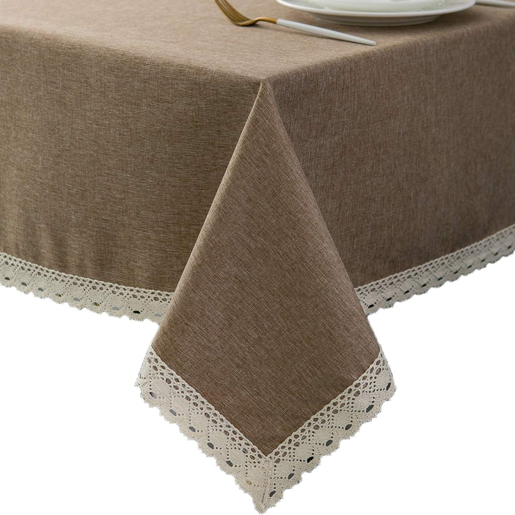 EHouseHome Faux Linen Tablecloth with Lace Trim - Waterproof/Spill Proof/Stain Resistant/Wrinkle Free/Oil Proof - for Banquet, Parties,Dinner,Kitchen,Wedding,Holiday,Blue Fog,Square 52X52Inch