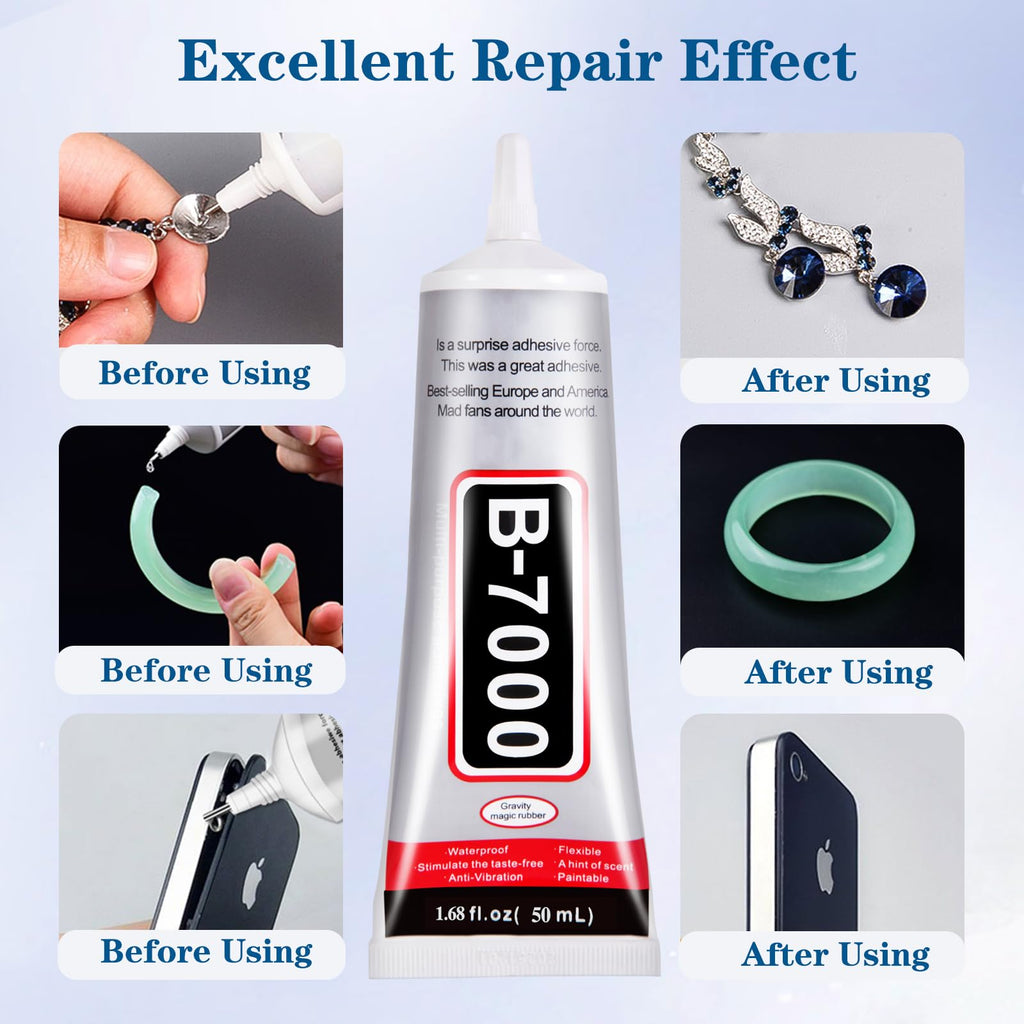 110 ml B7000 Adhesive for Crafts, Clear Glue with Spreaders and Dotting Pen Tool, Multipurpose for Rhinestones, Fabric, DIY, Makeup, Shoes, Jewelry Making, Nail Art