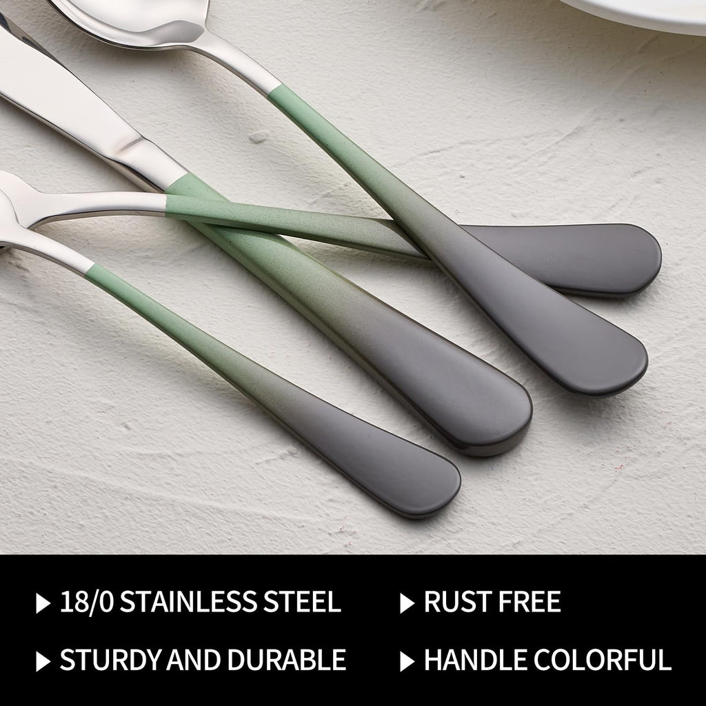 20-Pieces Blac and Pink Silverware Sets for 4,Pink Handle Stainless Steel Cutlery Set, Include Forks Spoons and Knives Set, Dishwasher Safe Utensil Sets for Home Restaurant