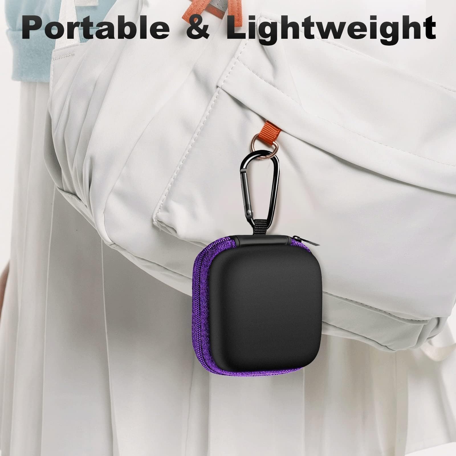 2Pack Oval Earbud Case Portable EVA Carrying Case Storage Bag Cell Phone Accessories Organizer with Carabiner for Earphone, Earbud, Earpieces, SD Memory Card, Camera Chips, Black/Purple