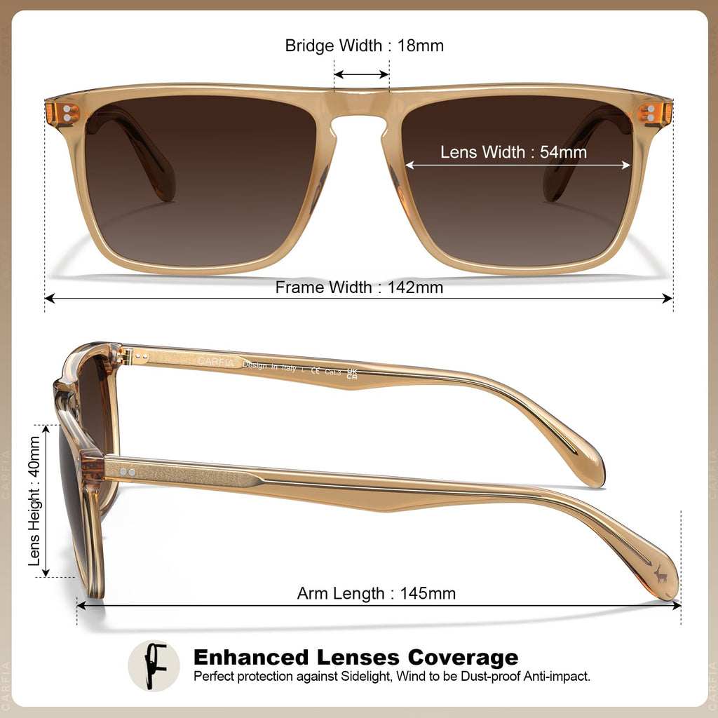 CARFIA Retro Polarized Sunglasses for Men UV Protection Hand-crafted Acetate Frame Fashion Cool Sun Glasses CA53572