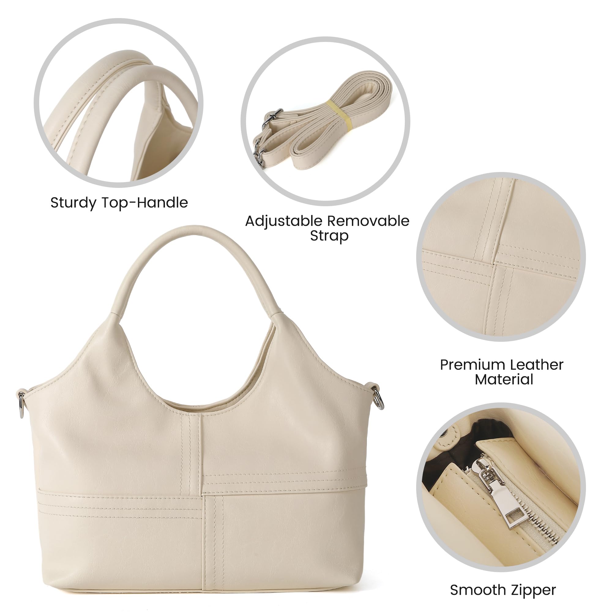 KOGTLA Medium Vegan Leather Purses for Women with Detachable Satchel Strap, Ladies Handbags, Tote Hobo Bags with Two-Handle