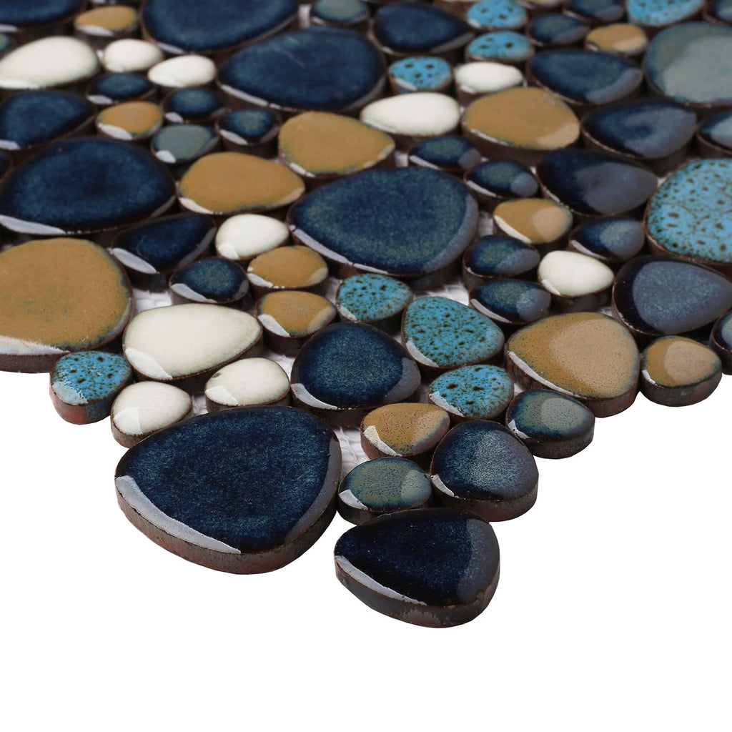 Parrotile Blue Shower Floor Pebbles Tile Bathroom Mosaic Backsplash Wall Tiles (5 Sheets)