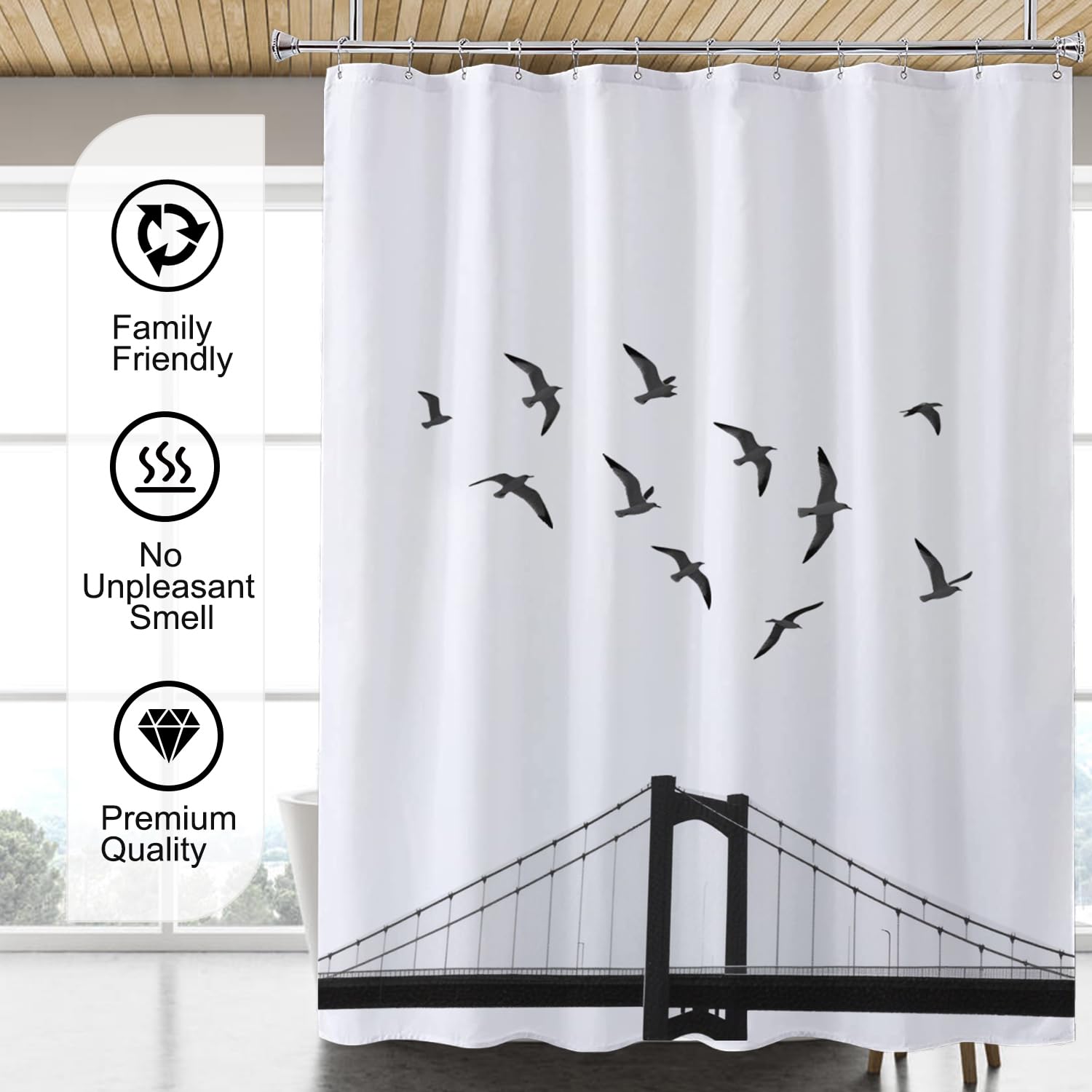 LLSCL Fabric Shower Curtain Liner with Magnets, Waterproof Hotel Quality, 72 x 72 Machine Washable