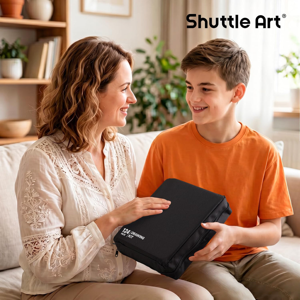 Shuttle Art 103 PCS Drawing Kit, Professional Drawing Supplies with Sketch, Charcoal, Colored, Graphite, Pastel Pencils & Sticks, Complete Drawing Tools and Paper Pads in Zipper Case for Artists&Kids