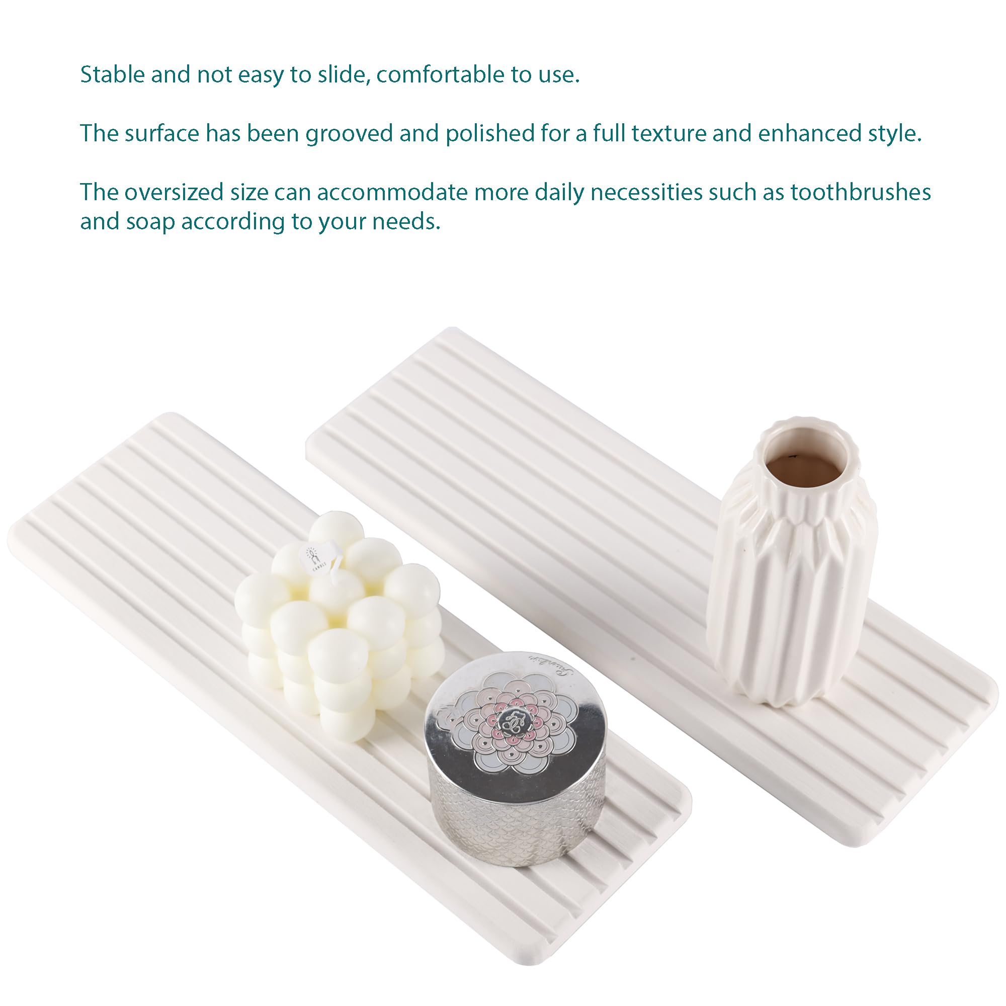 NiuYichee 2 PCS Water Absorbent diatomite Coasters, 7.1" x 3.5" Water Absorbing Stone Tray for Sink, Stone Drying mat for Kitchen Counter, Stone soap Tray Used for Hand Soaps & toiletries & Plants