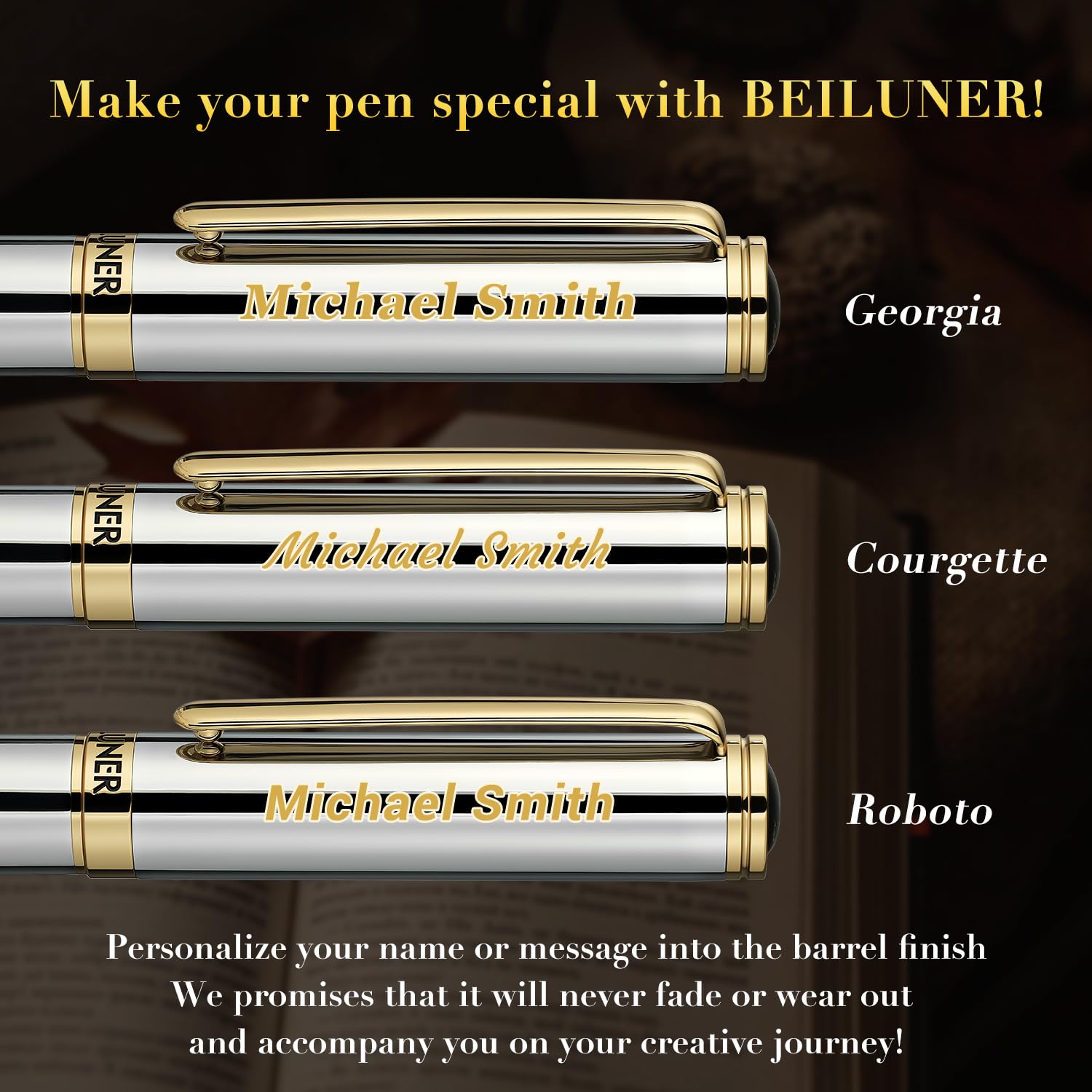 BEILUNER Luxury Rollerball Pen,24K Gold Trim,Noble and Elegant Designs,Schneider Ink Refill, Best Roller Ball Pen Gift Set for Men & Women, Professional, Executive Office, Nice Pens