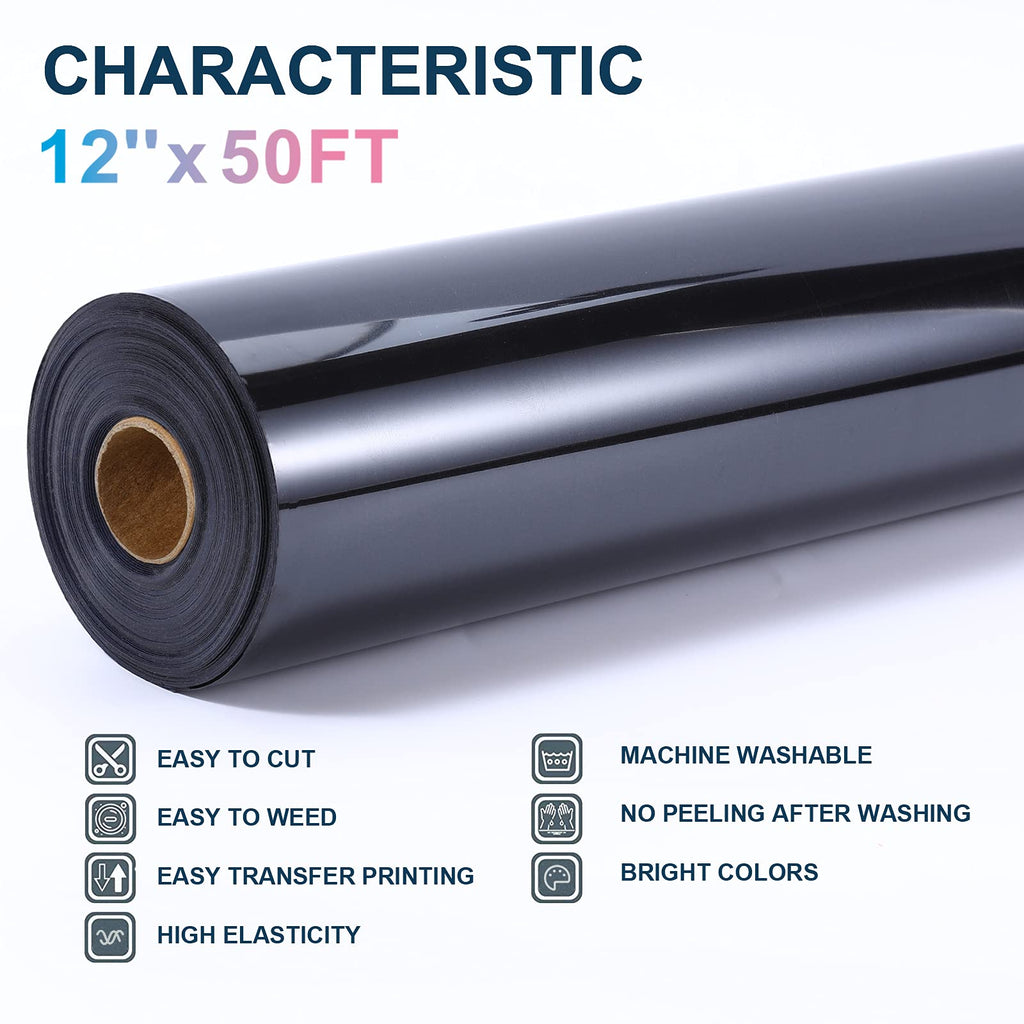 XSEINO HTV Black Heat Transfer Vinyl Sheets:13Pack 12" x 10" Black Iron on Vinyl for T-Shirt, for Cricut,Silhouette Cameo or Heat Press Machine(1 Sheet Teflon Included)