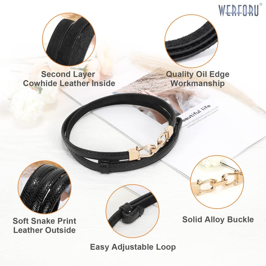 WERFORU Women Classic Leather Belt With Square Gold Silver Buckle For Jeans Pants