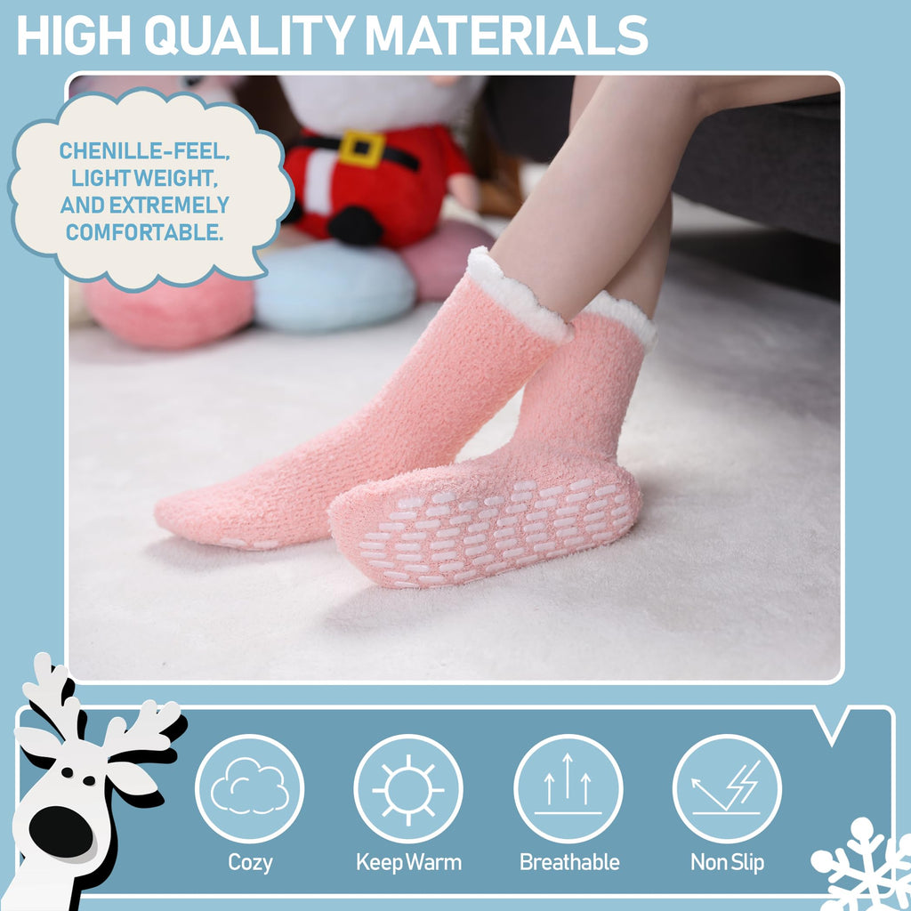 Yebing Non Slip Hospital Socks for Women with Grips Fuzzy Cozy Anti Skid Slipper Socks Winter Warm Soft Fluffy Sleep Socks