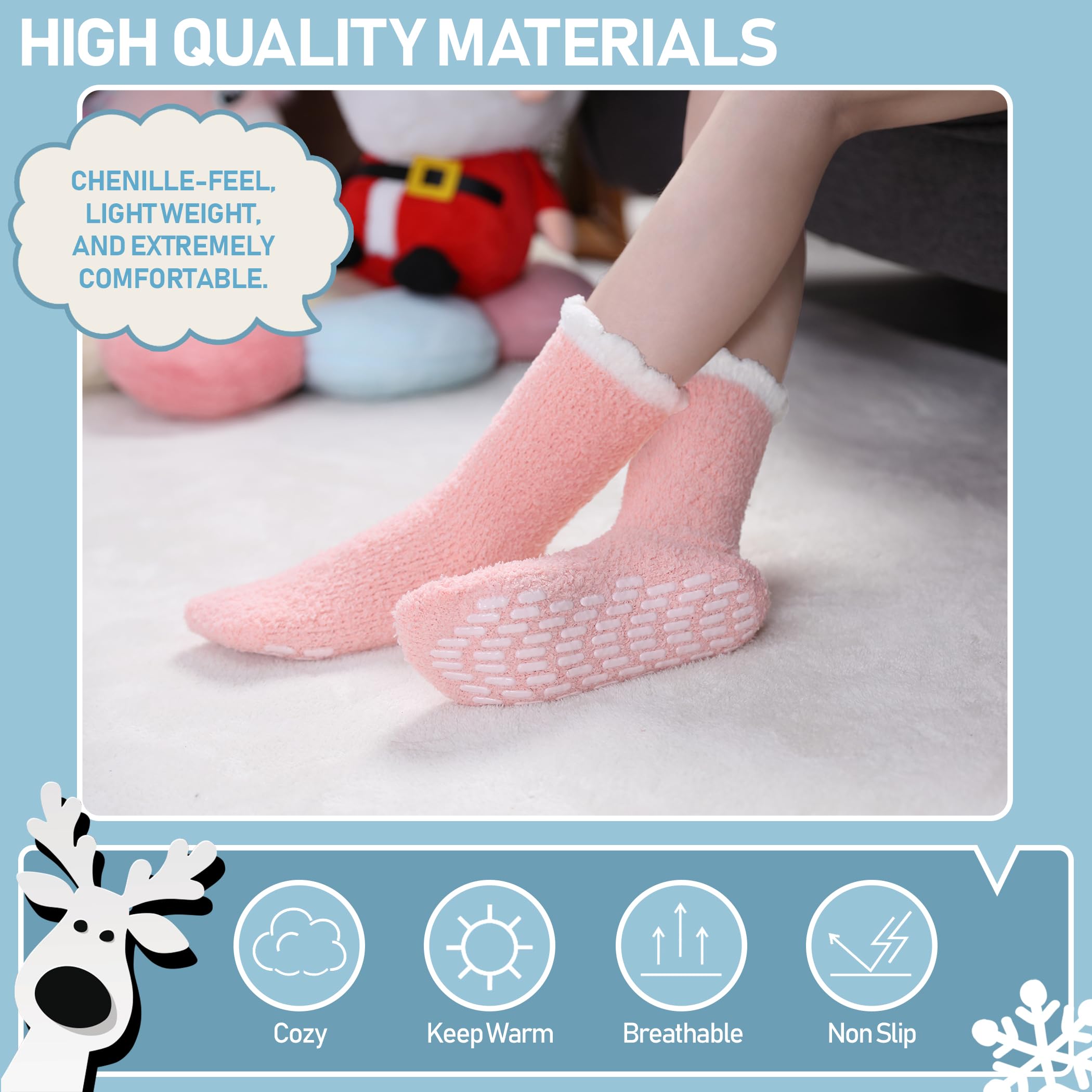 Yebing Non Slip Hospital Socks for Women with Grips Fuzzy Cozy Anti Skid Slipper Socks Winter Warm Soft Fluffy Sleep Socks