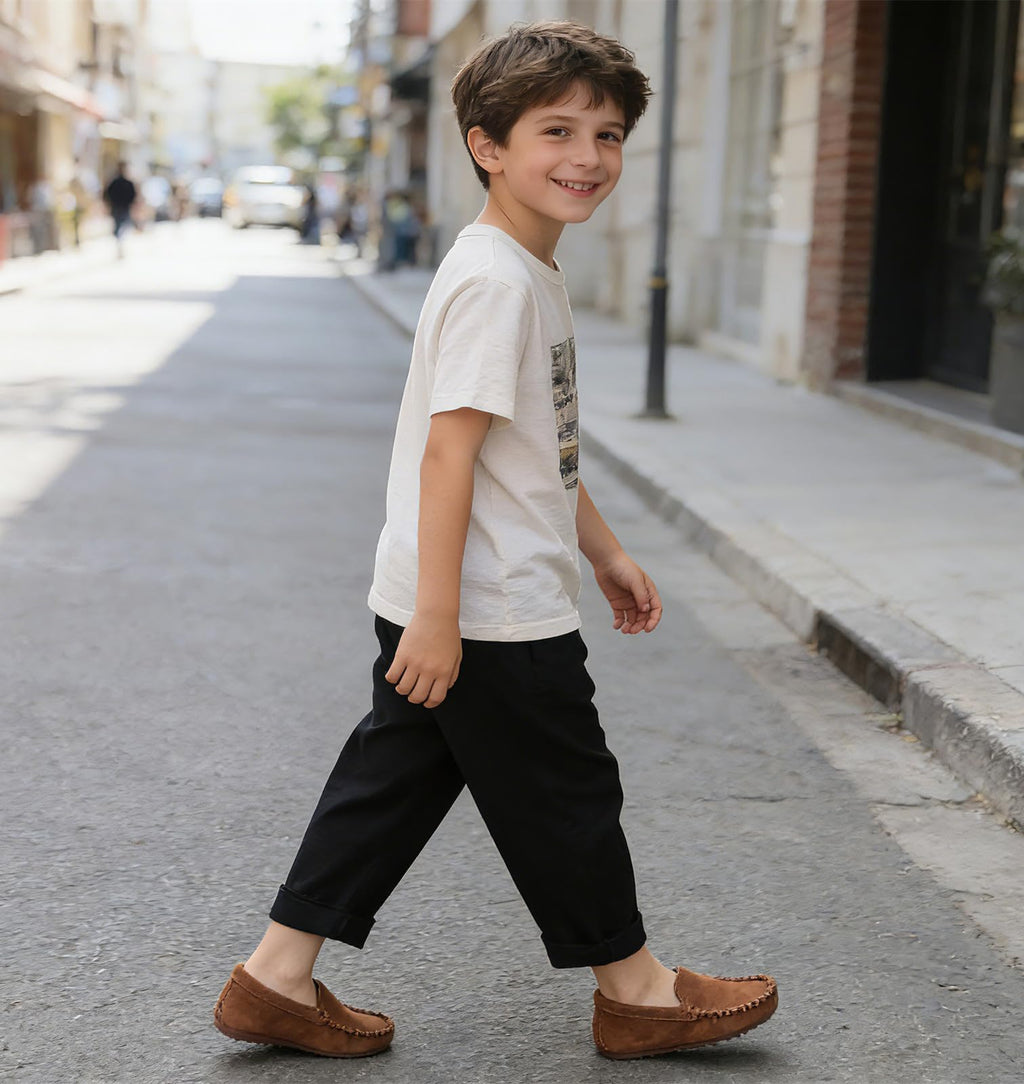 DADAWEN Toddler Little Kid Boys Girls Soft Suede Leather Slip On Flat Boat Dress Shoes Wedding Church Oxford Shoes Loafers